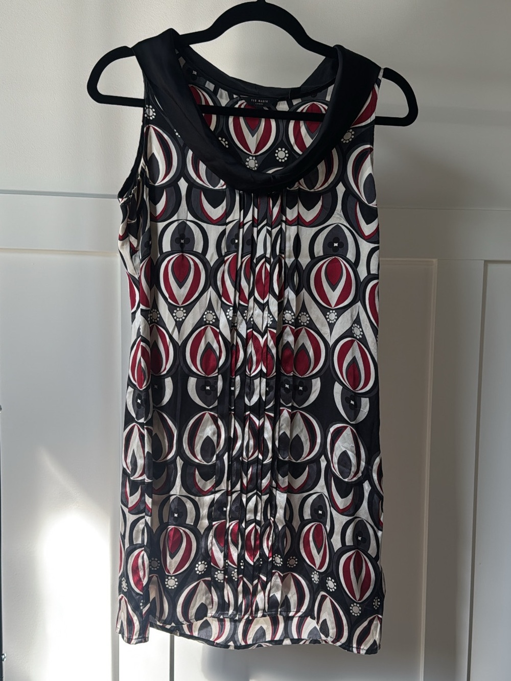 Ted Baker 100% Silk Cowl Neck Sleeveless Geometric Dress